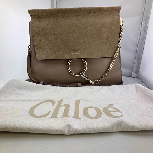 Chloé Faye Medium Shoulder Bag Suede & Leather Motty Grey - Picture 1 of 16